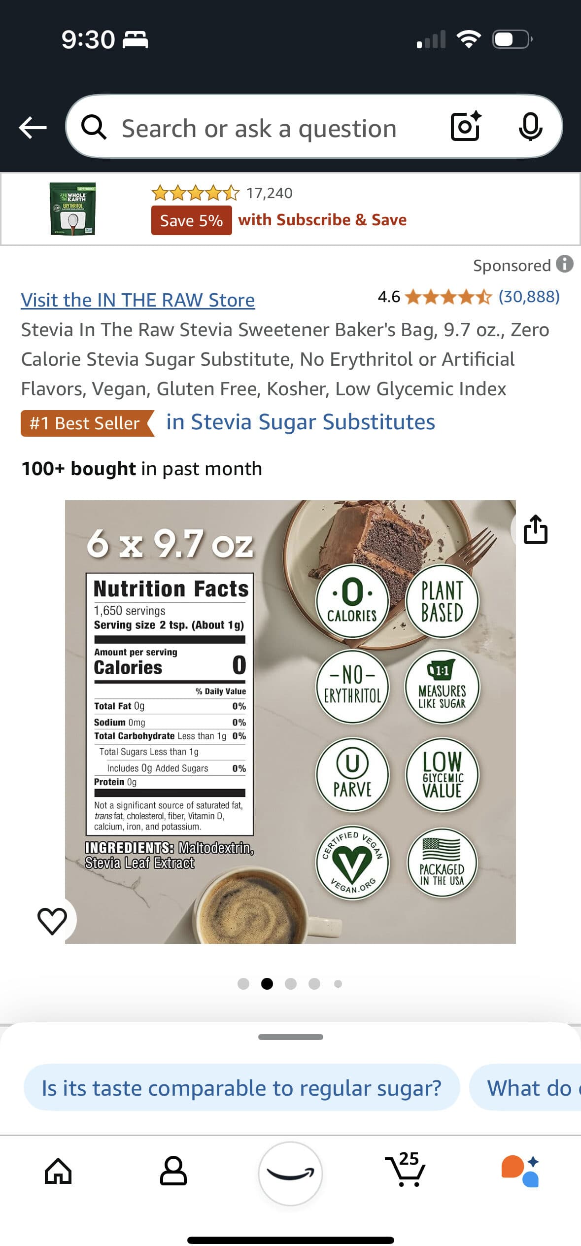 In the Raw Stevia ounce bakers packshot