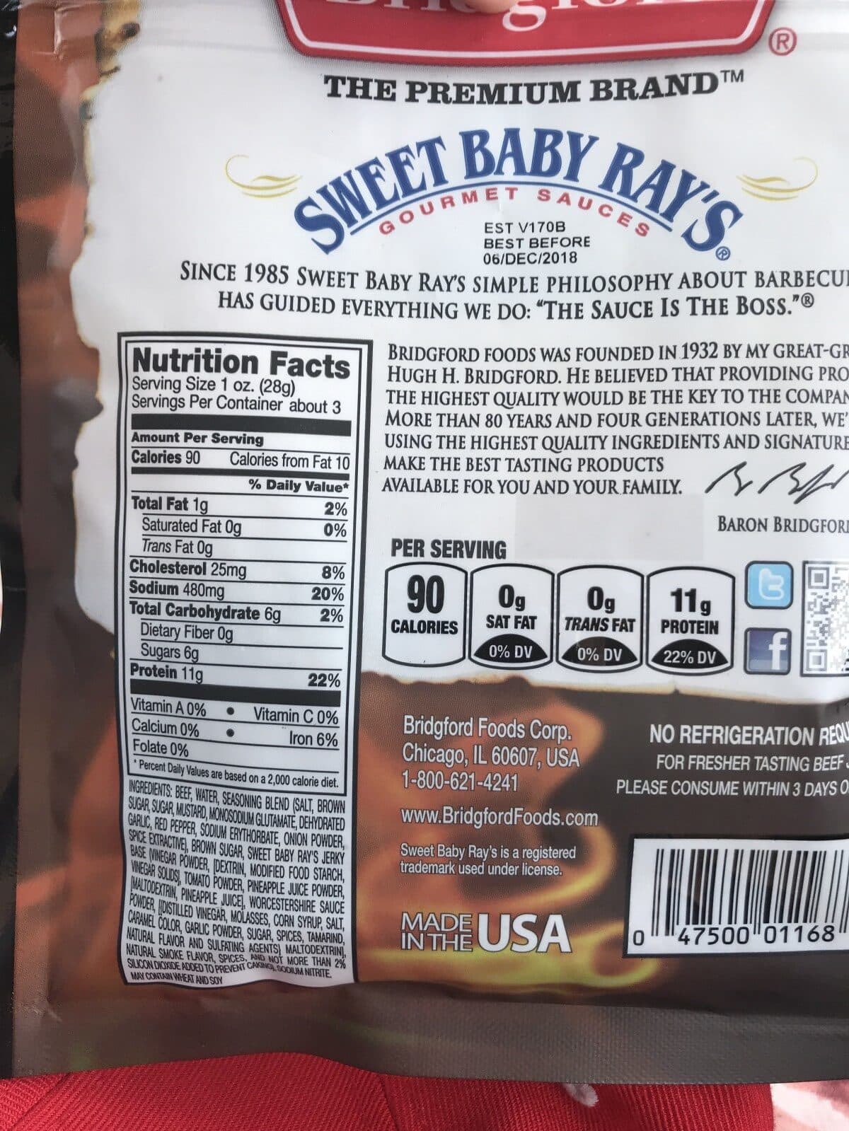 Bridgford Bridgford, sweet baby ray's, original beef jerky packshot