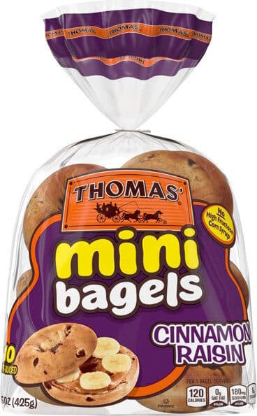 THOMAS' mini bagels cinnamon raisin packshot