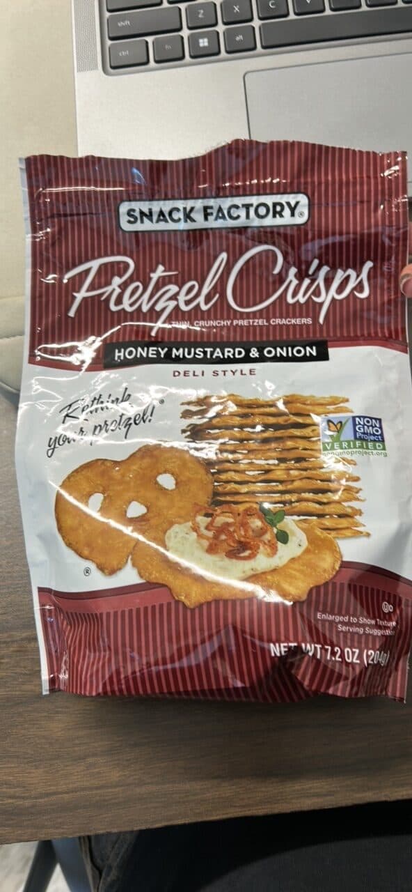 Snack Factory Pretzel Crisps Honey Mustard & Onion Deli Style Thin, Crunchy Pretzel Crackers packshot
