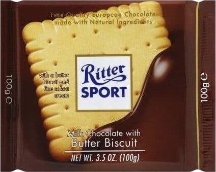 Ritter Sport Milk chocolate with butter biscuit bar packshot