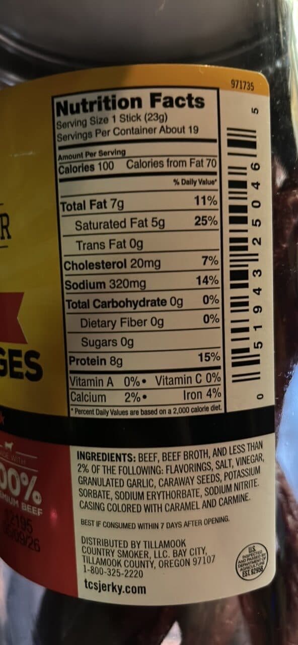 TILLAMOOK COUNTRY SMOKER ORIGINAL SMOKED SAUSAGES packshot