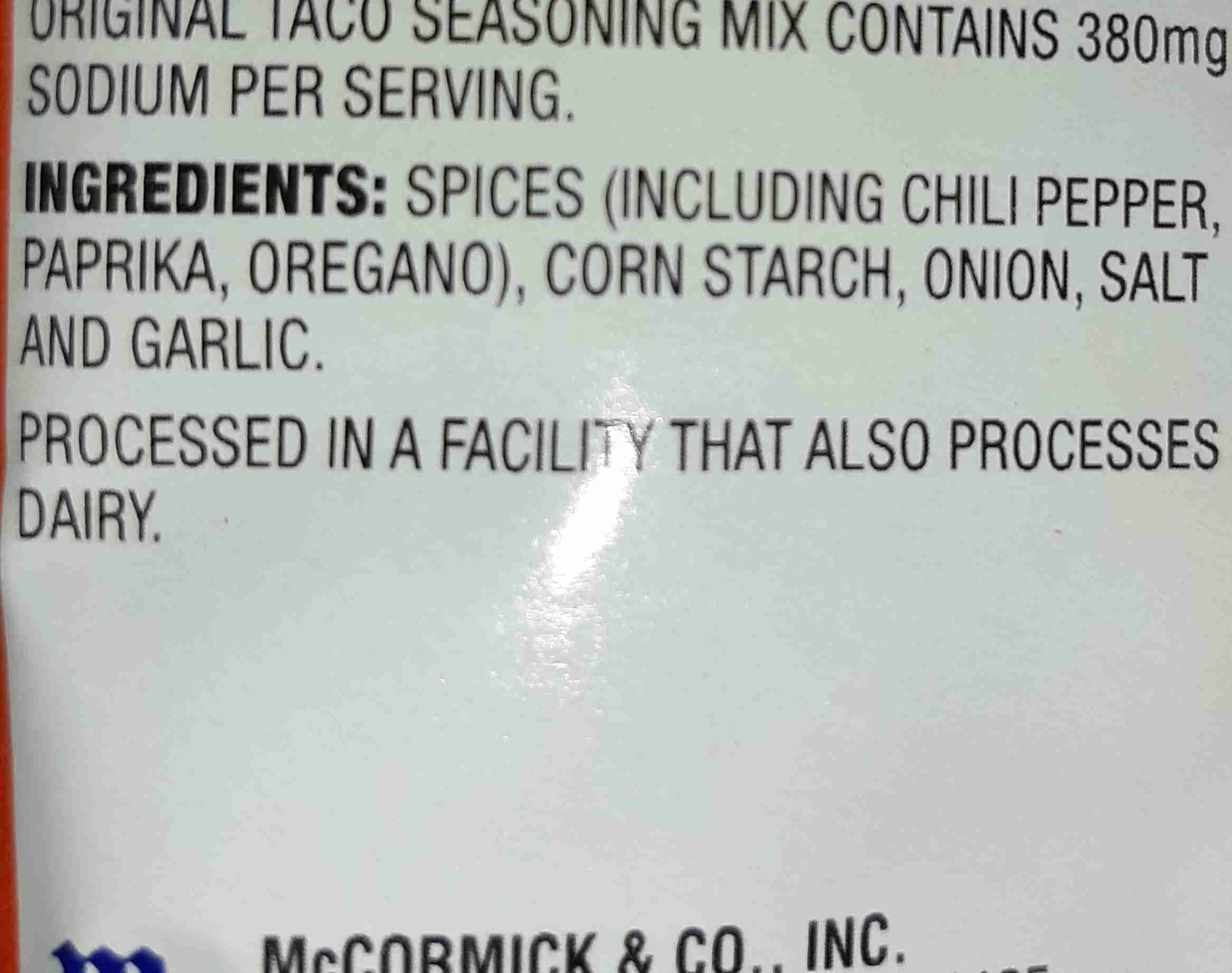 McCormick McCormick Taco Seasoning Mix, low sodium packshot