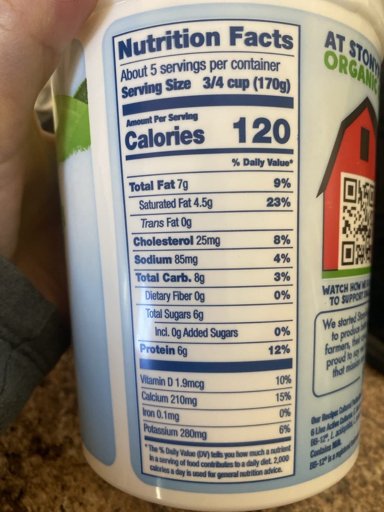 Stonyfield Organic Probiotic Plain Whole Milk Yogurt packshot
