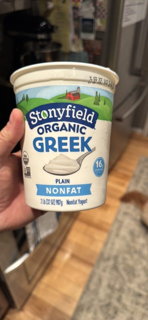 Stonyfield Organic Greek Nonfat Plain Yogurt packshot