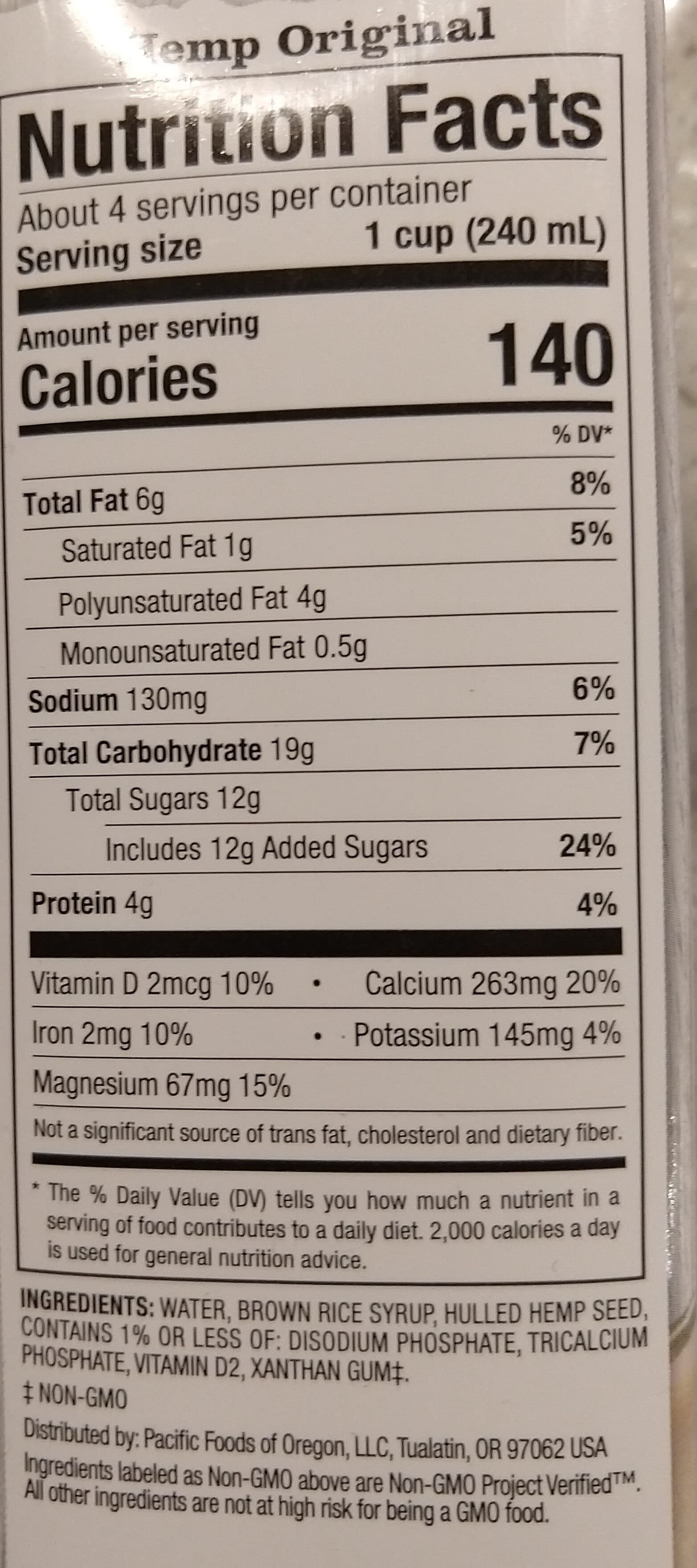 Pacific Hemp Milk Original packshot