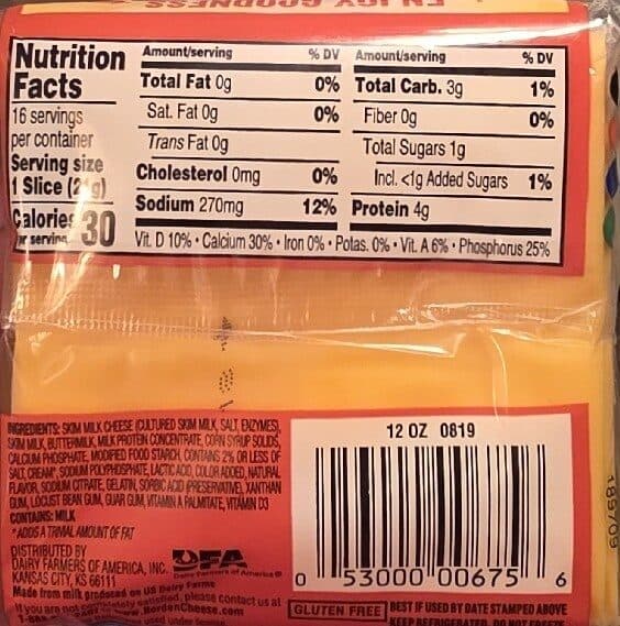 Borden Fat Free Singles American packshot