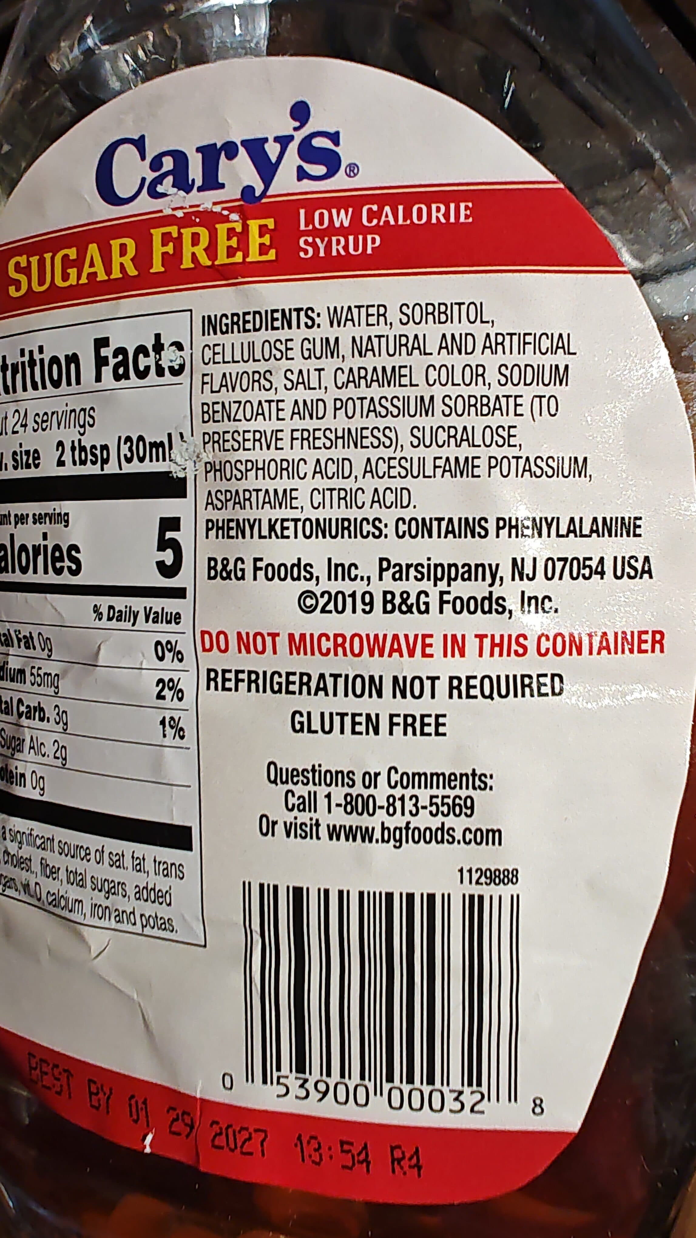 Cary's Sugar Free Low Calorie Syrup packshot