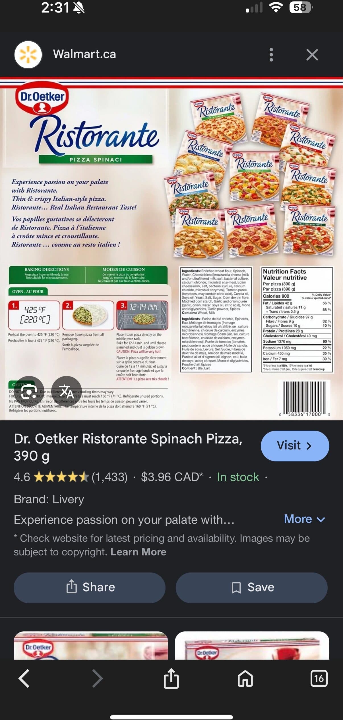 Dr. Oetker Ristorante Pizza Spinaci packshot