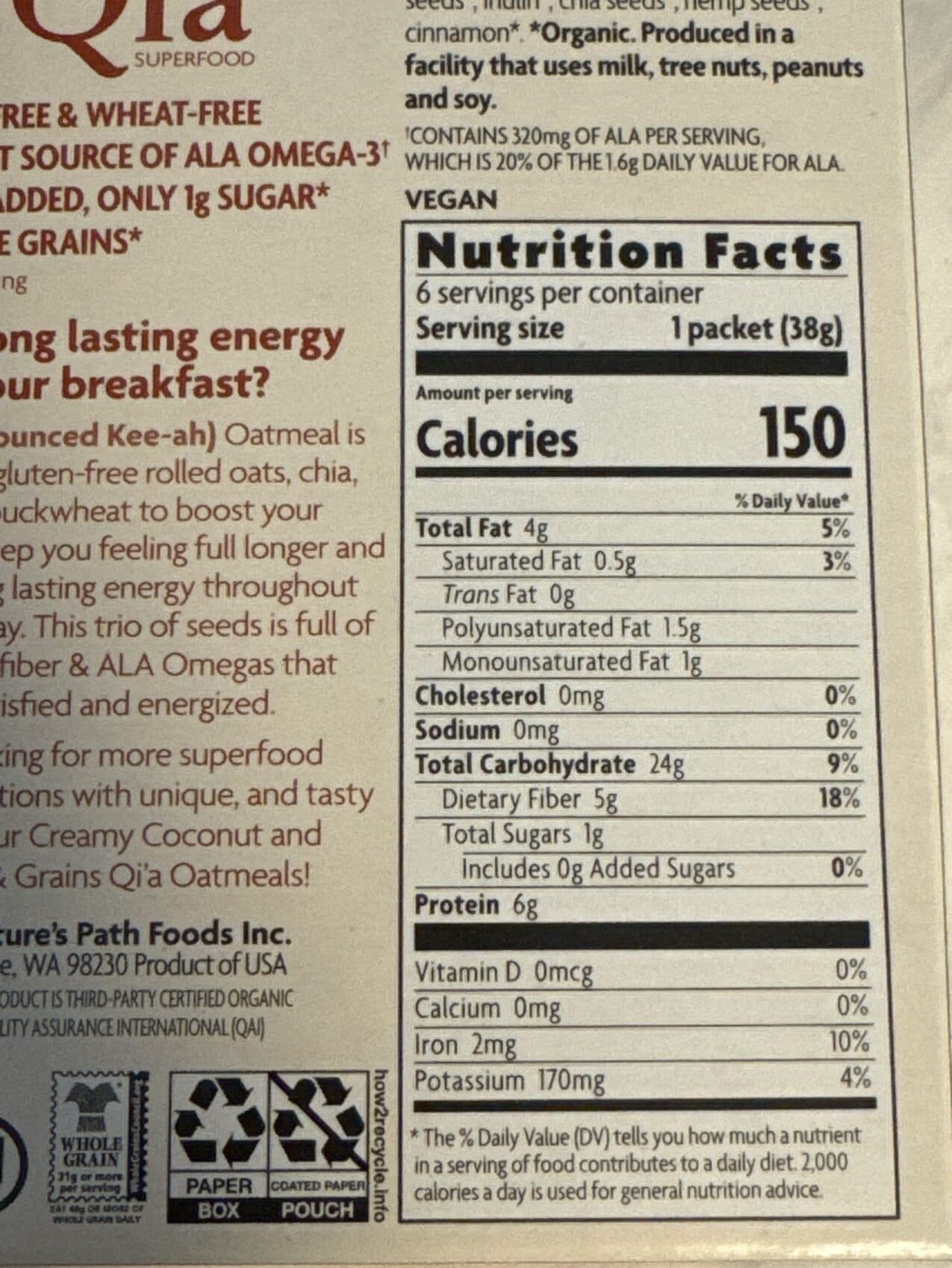 Nature's Path Qi'a Gluten-Free Oatmeal – Cinnamon Pumpkin Seed packshot