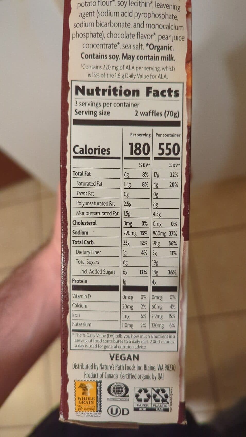 Nature's Path Nature& path gluten free chocolate chip waffles packshot