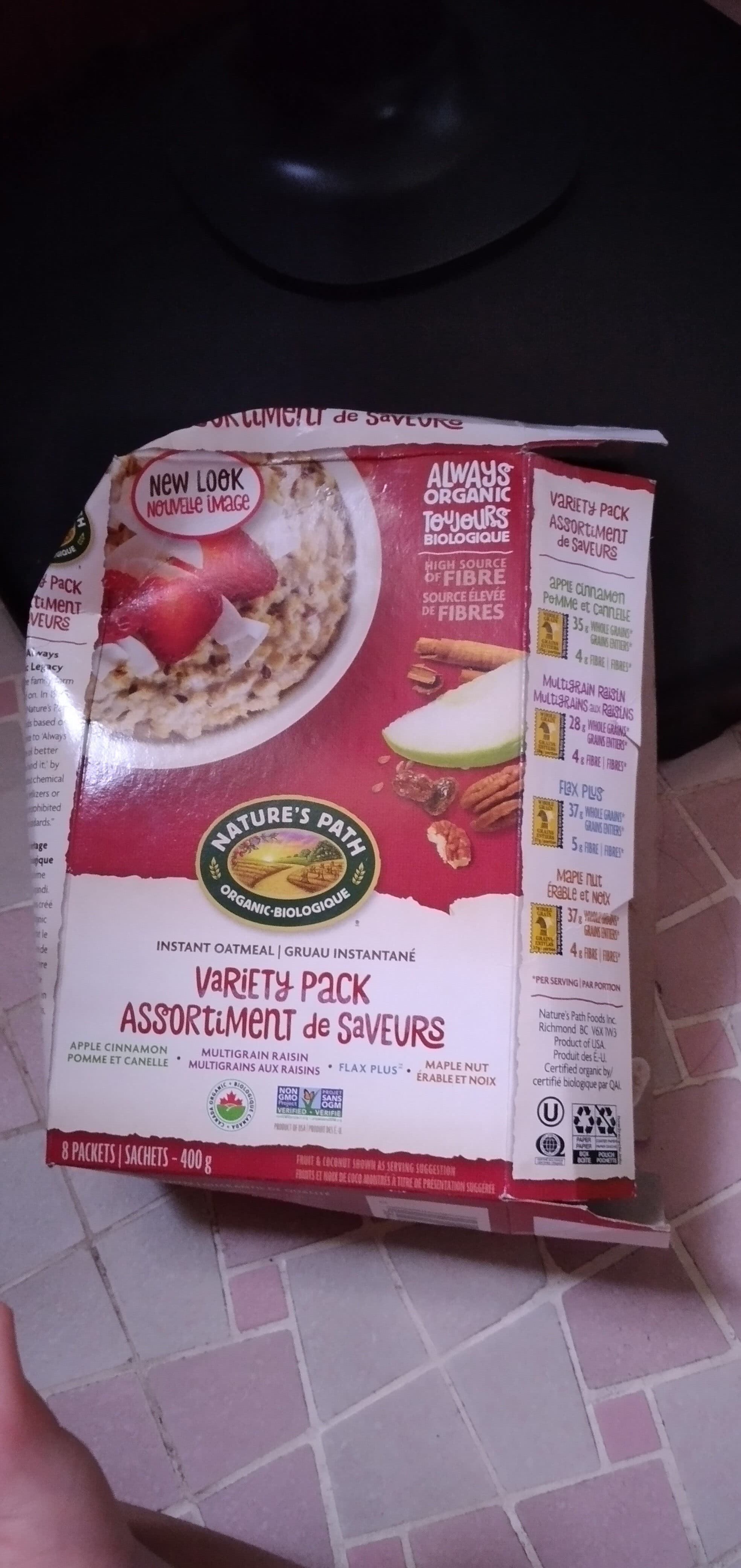 Nature s path Instant Oatmeal Variety Pack - Apple Cinnamon, Multigrain Raisin, Flax Plus, Maple Nut packshot