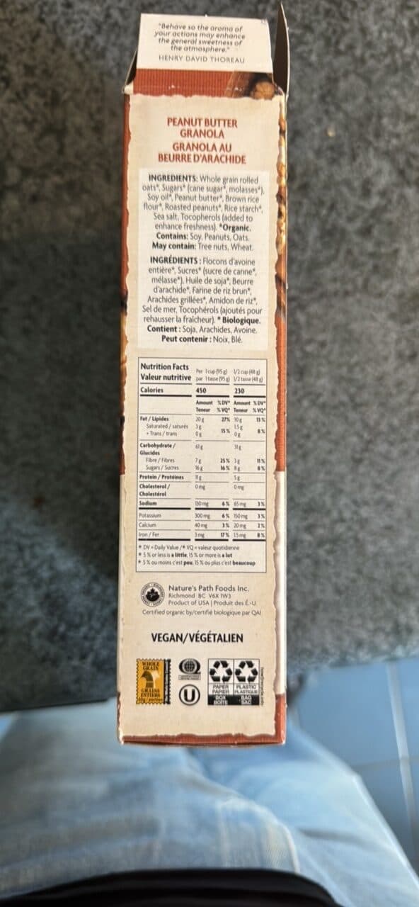 Nature's Path Organic Peanut Butter Granola packshot