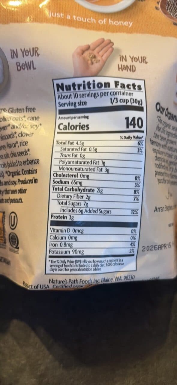 Open Food Facts Natures path organic honey almond gluten free packshot