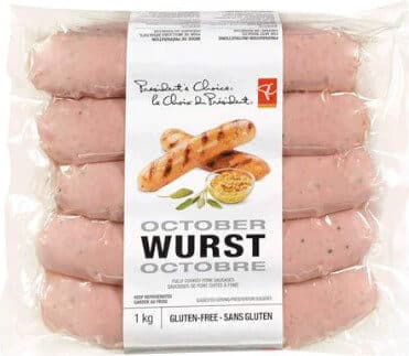 President's Choice October wurst fully cooked pork sausages packshot