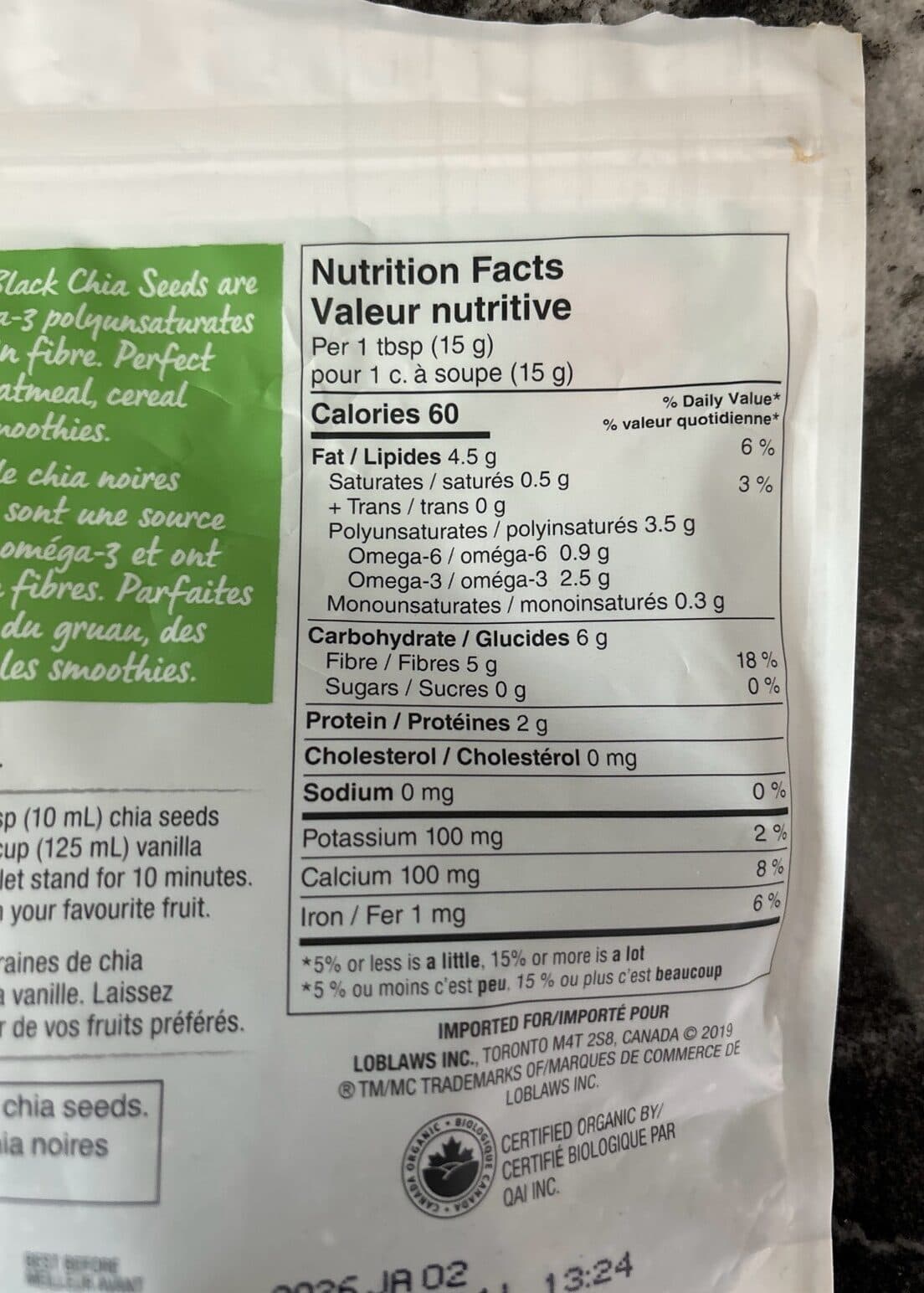 PC Organics black CHIA SEEDS packshot