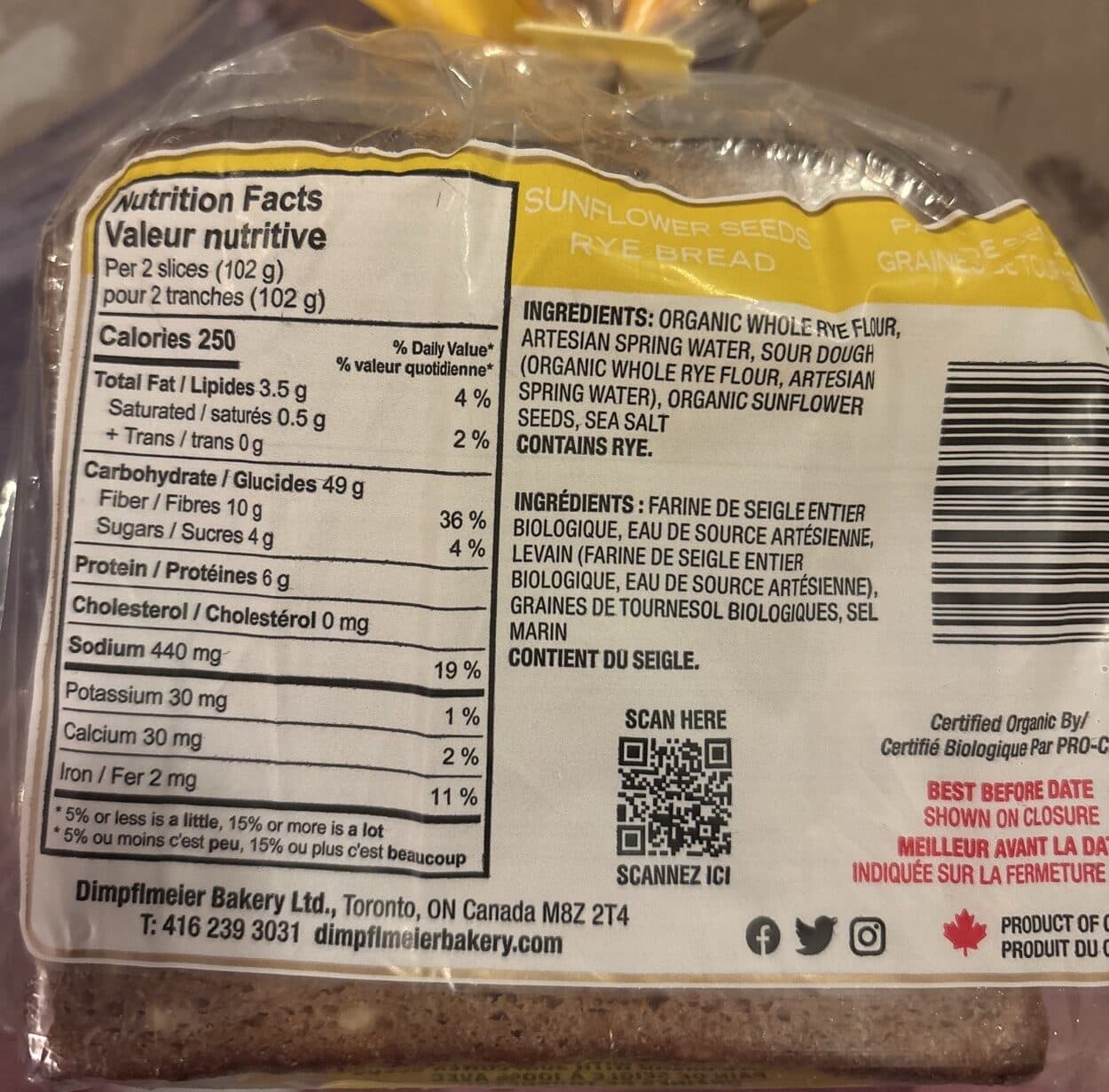 Dimpflmeier Organic 100% Rye Bread with Sunflower Seeds packshot