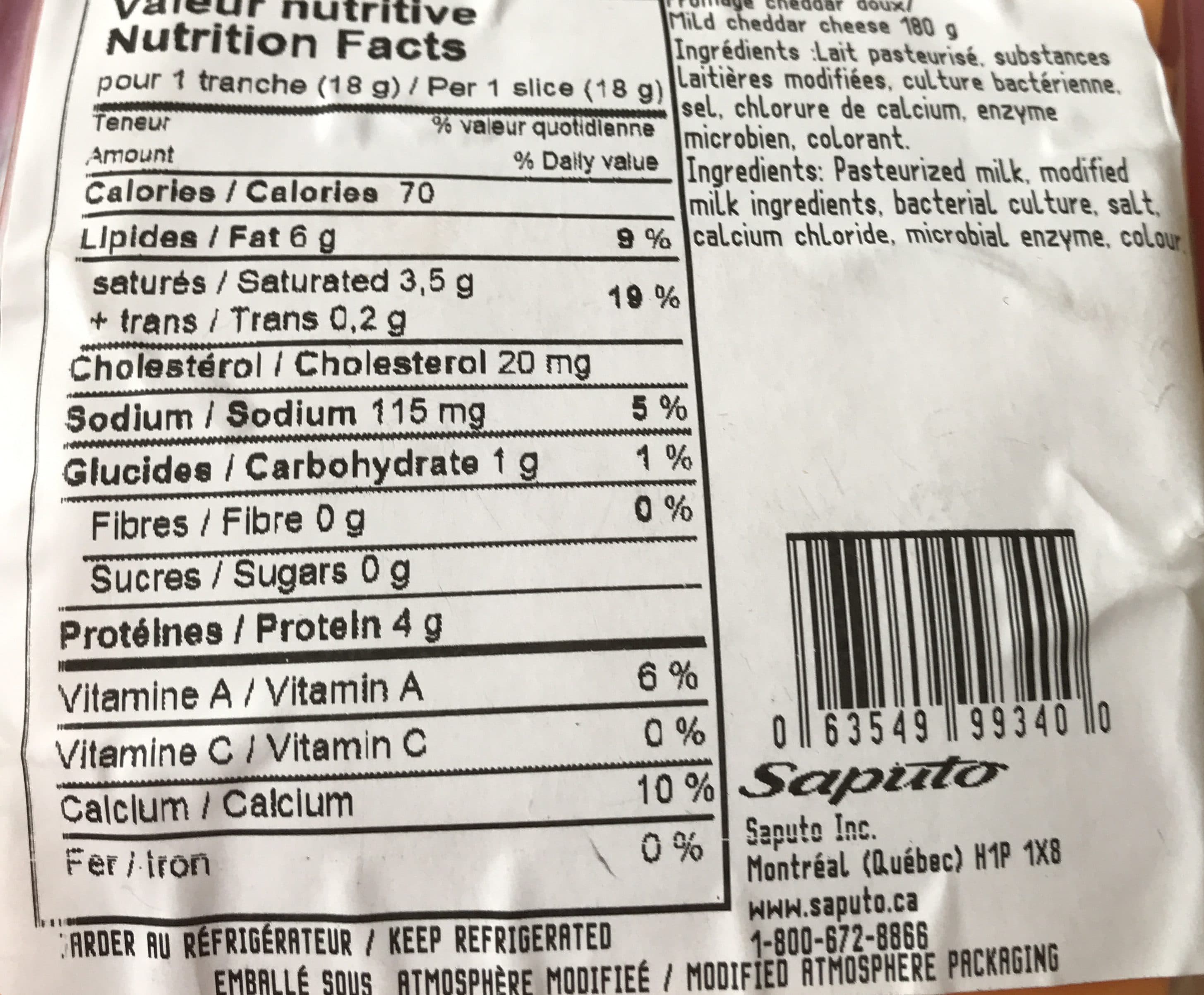Saputo Cheddar Cheese Slices packshot