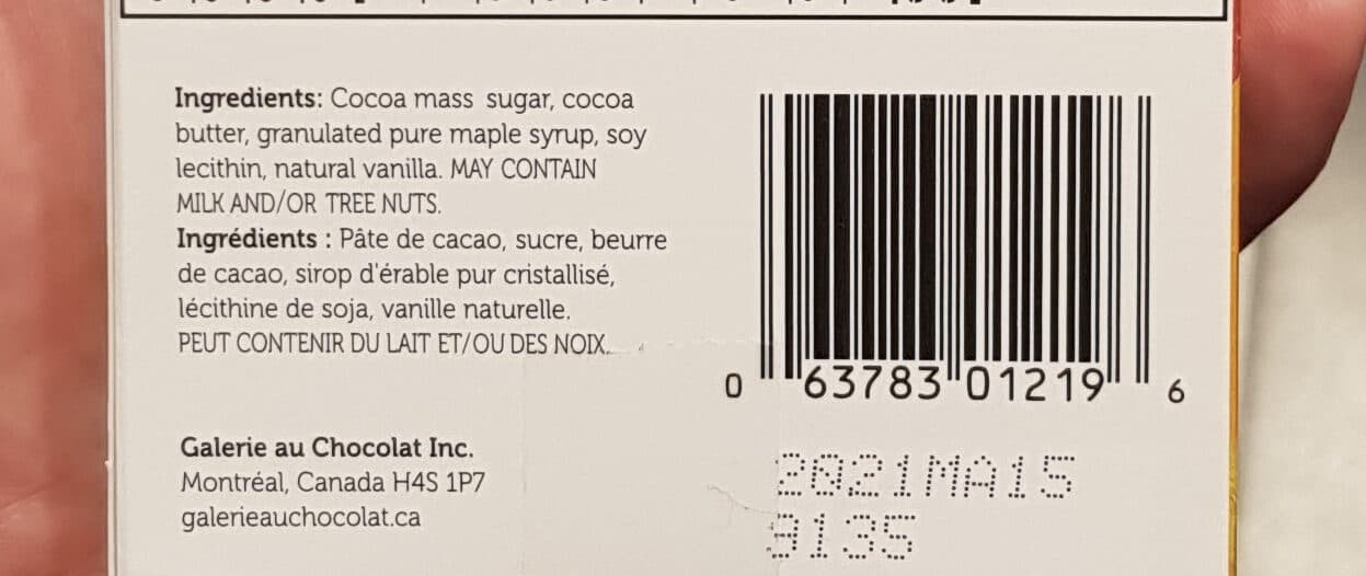 Galerie au Chocolat Chocolat noir 72% truffé de pépites de sirop d'érable packshot