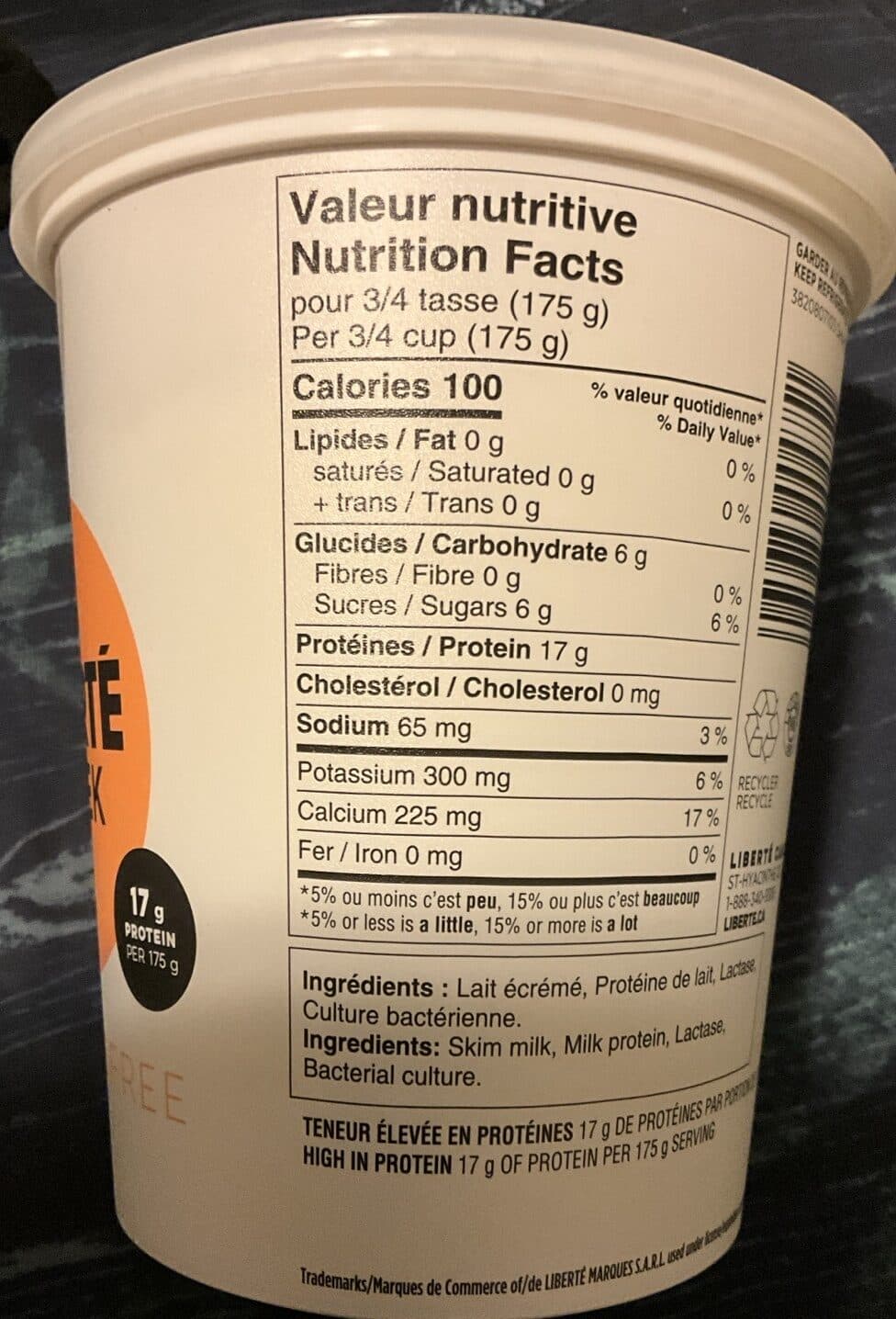 Liberté Yogourt Grec Sans Lactoses Sans Gras packshot