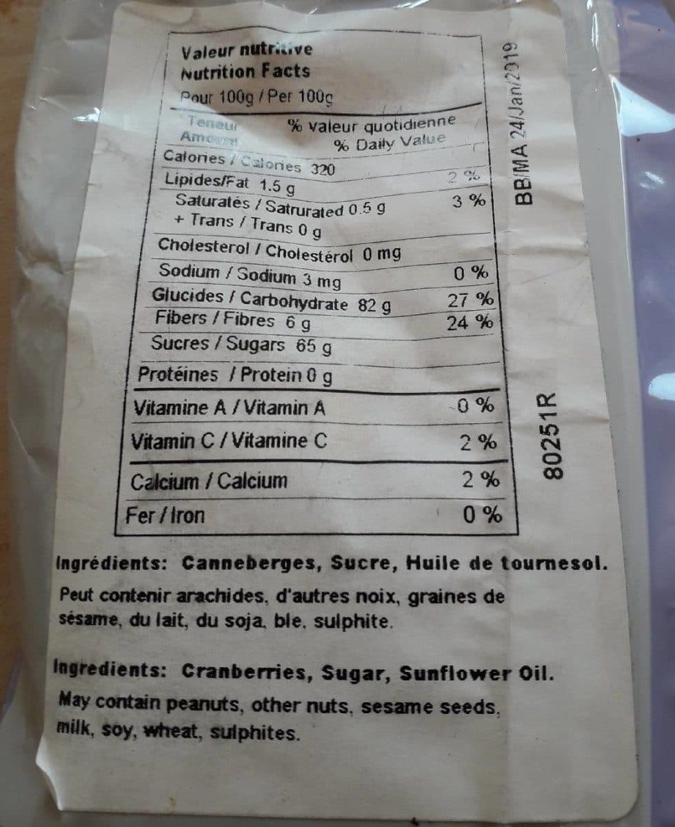 Open Food Facts Canneberges-sucré packshot