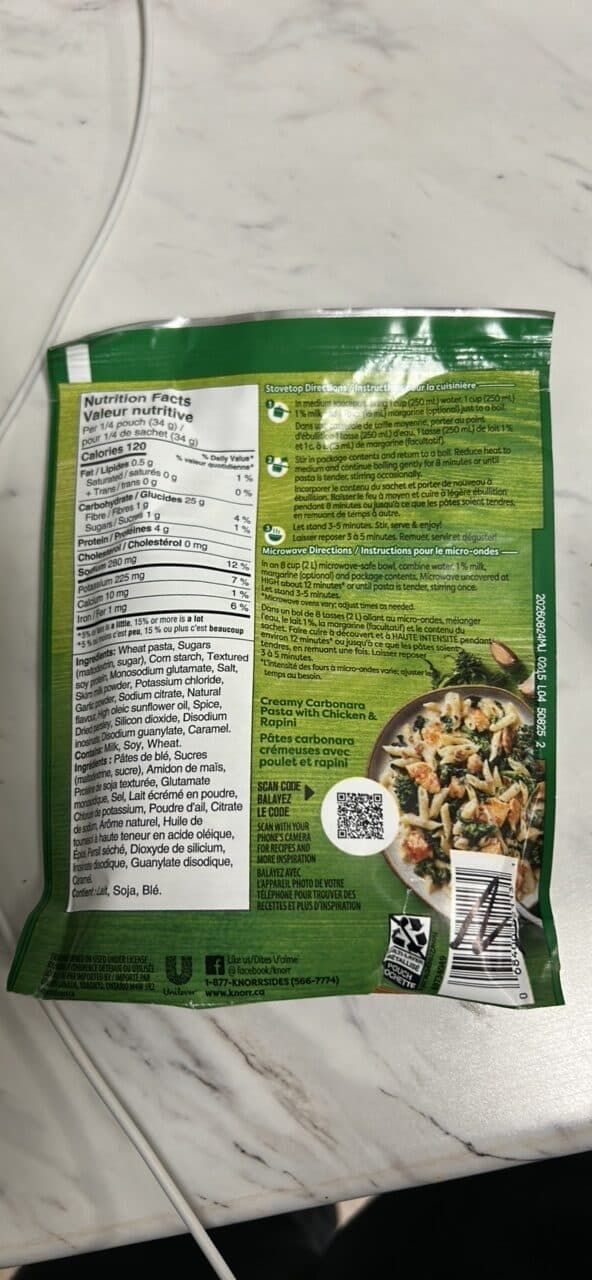 Knorr Creamy Bacon Carbonara Flavoured Pasta packshot