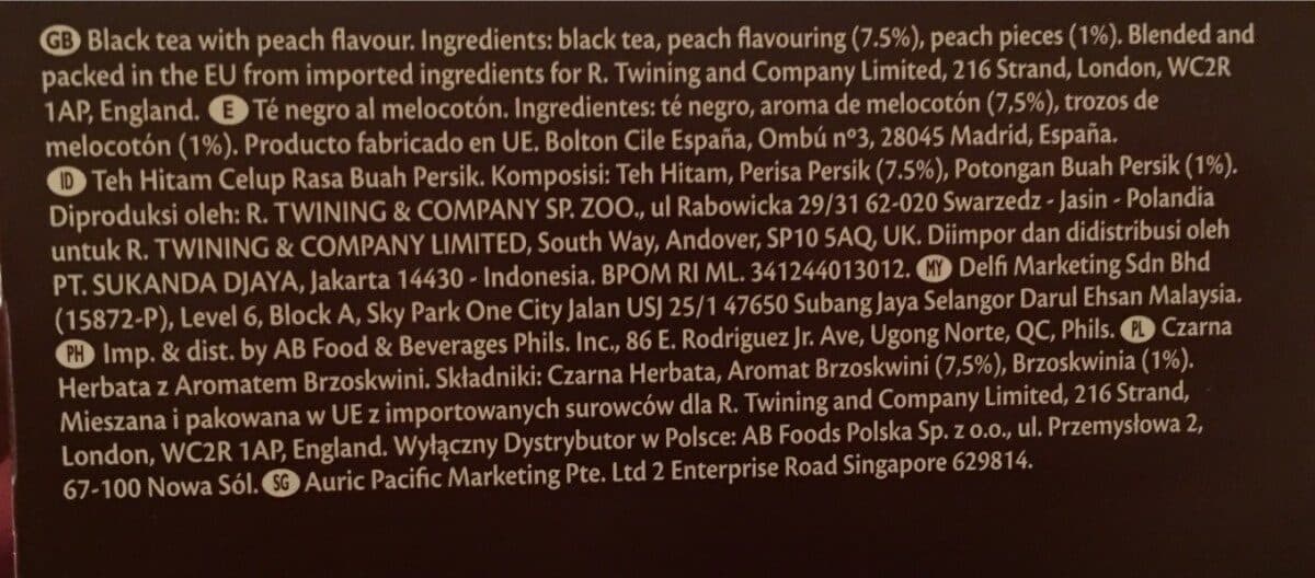 Twinings Tè nero aromatizzato pesca packshot