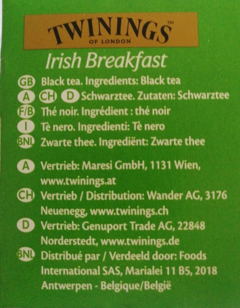Twinings Of London Irish Breakfast Rich Black Tea Bags packshot