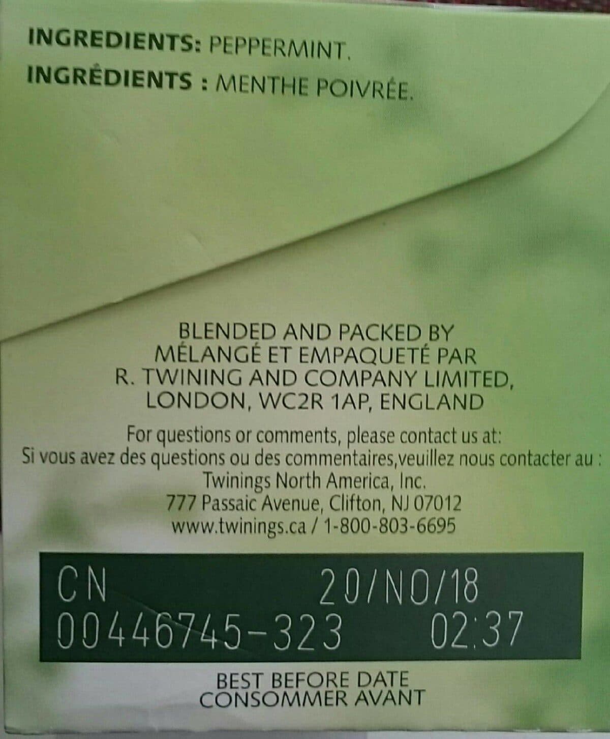 Twinings Pure Peppermint Herbal Tea packshot