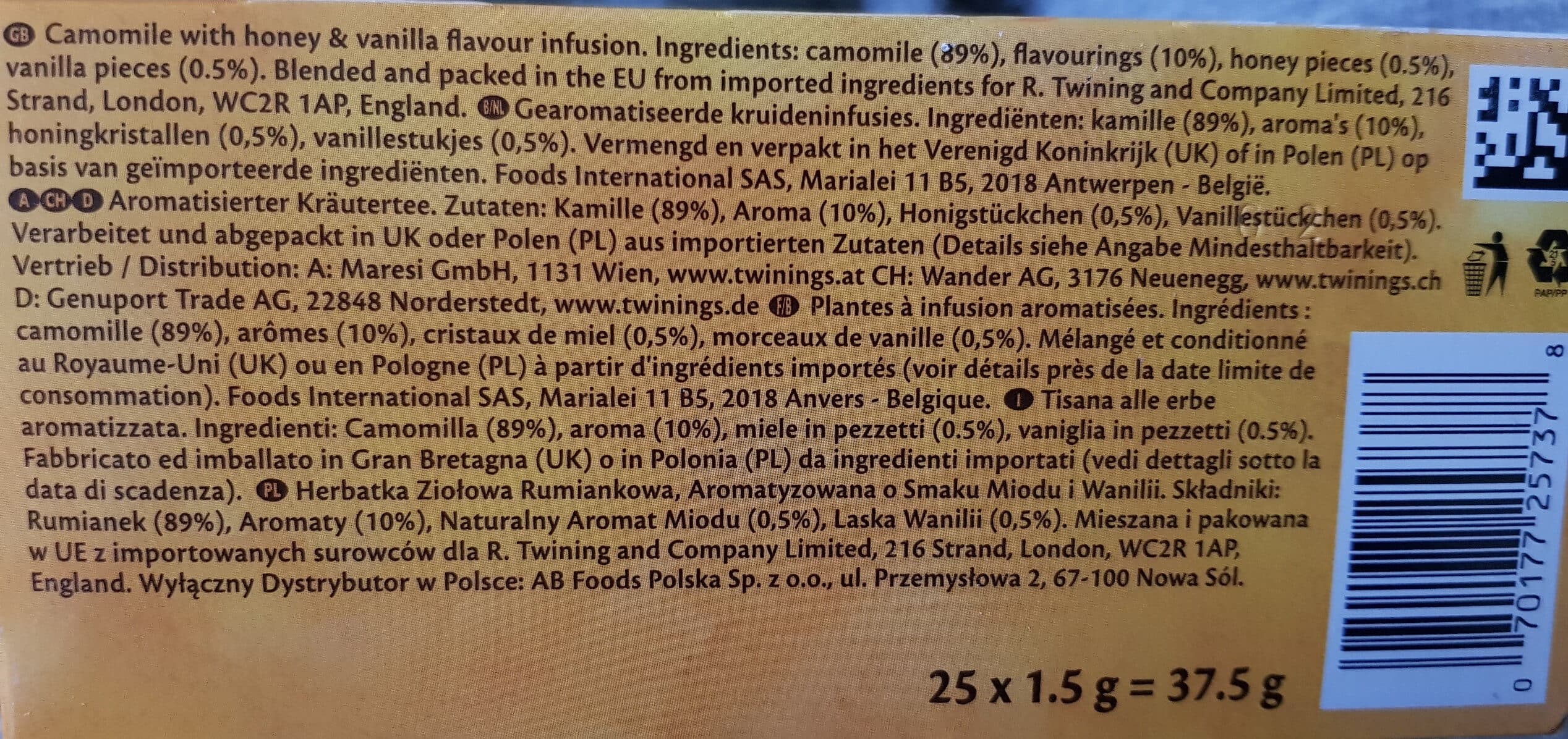 Twinings Of London Camomile Honey & Vanilla packshot