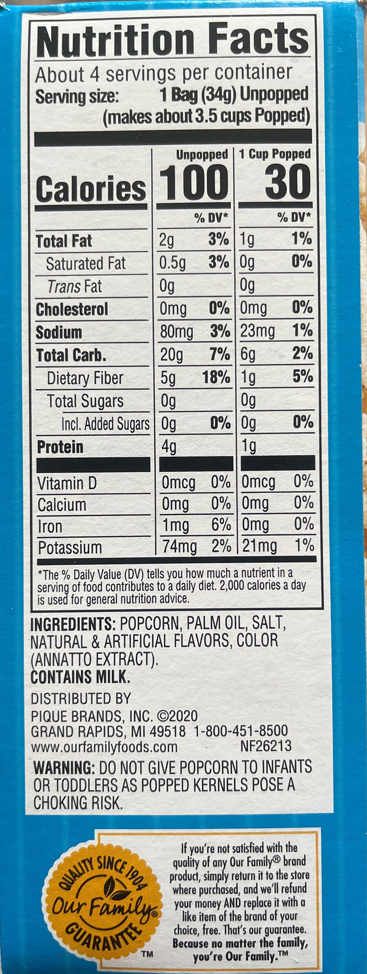 Our Family Butter microwave popping corn, butter packshot