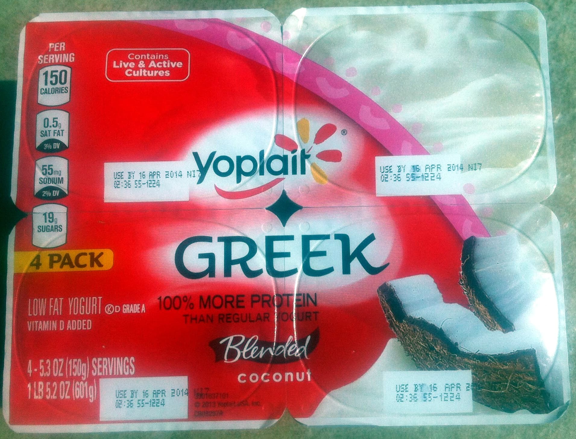 Yoplait Greek Blended Coconut low fat yogurt packshot