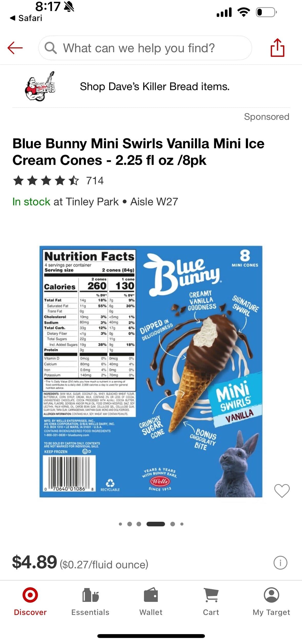 Blue Bunny Blue Bunny Mini Swirls Vanilla Mini Ice Cream Cones packshot