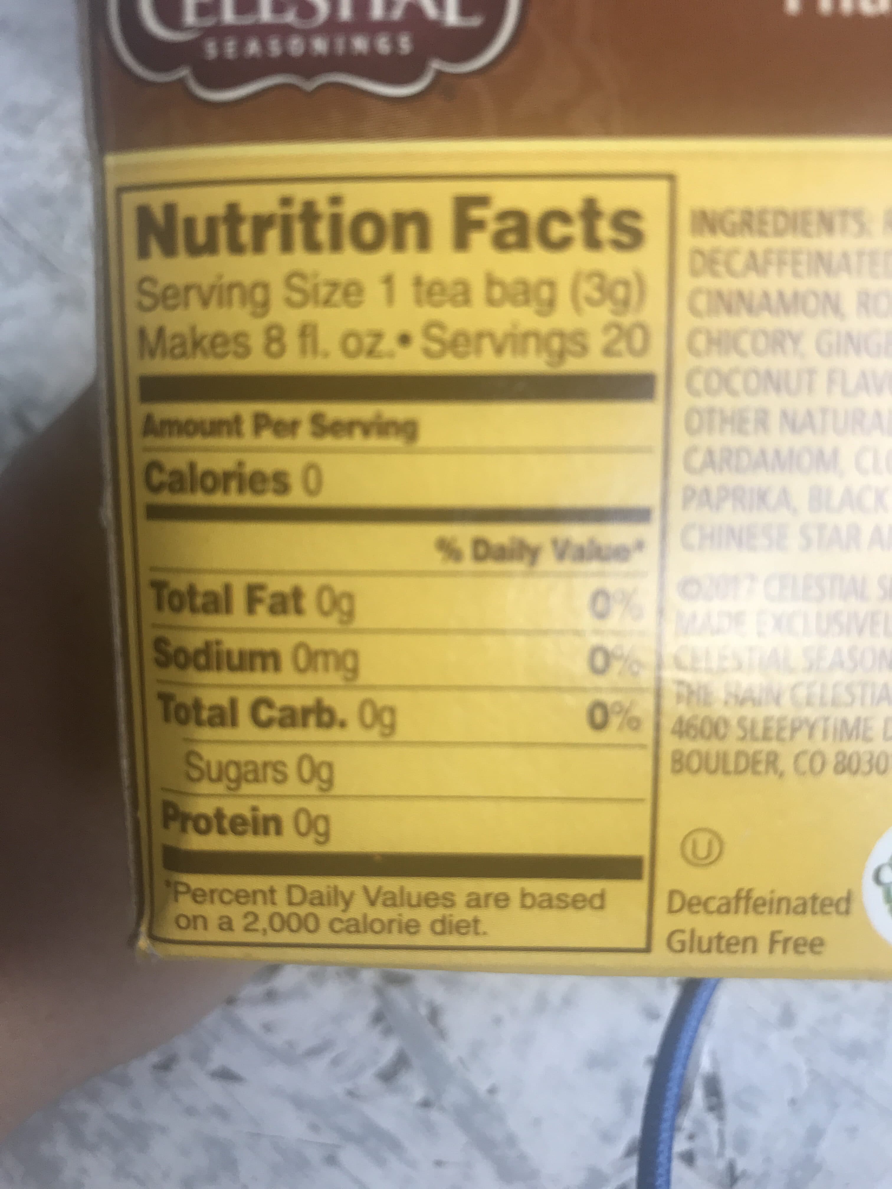 Celestial Seasonings Celestial seasonings, coconut thai chai, red tea, exotic spices packshot