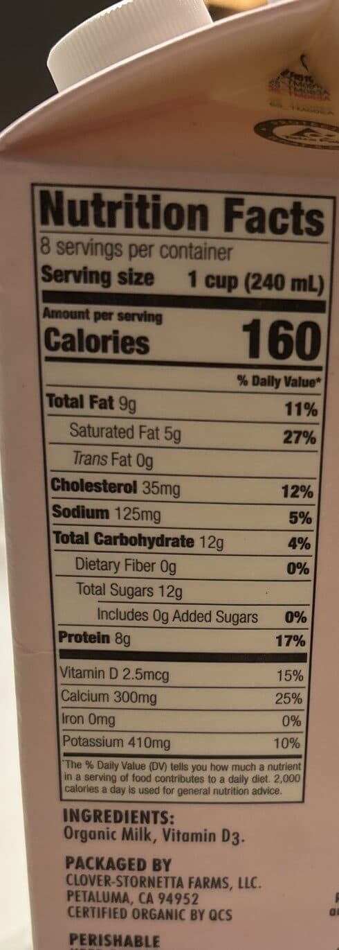 Clover Farms Organic whole milk packshot