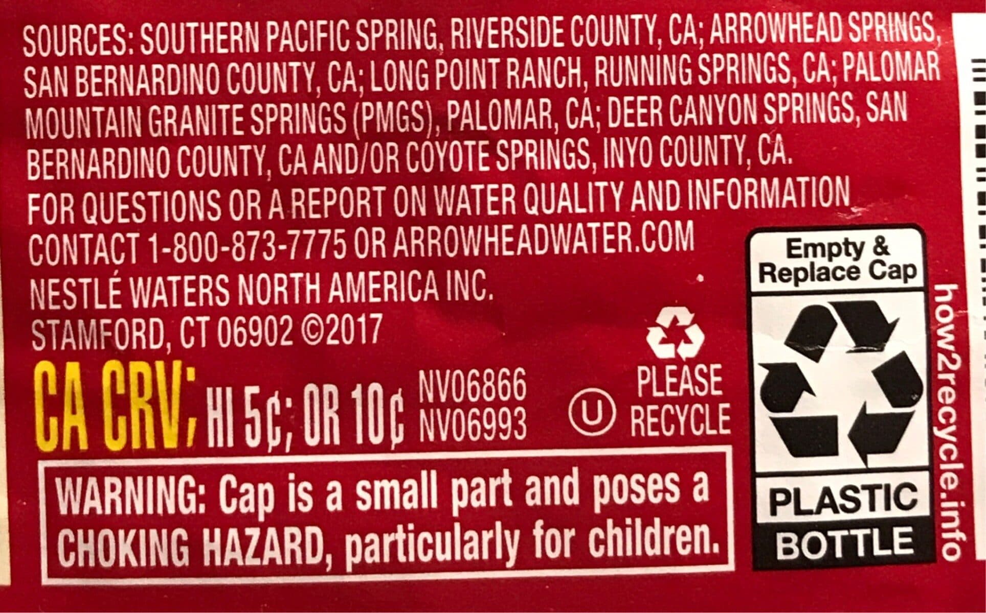 Nestlé Waters North America Inc. Arrowhead water spring packshot