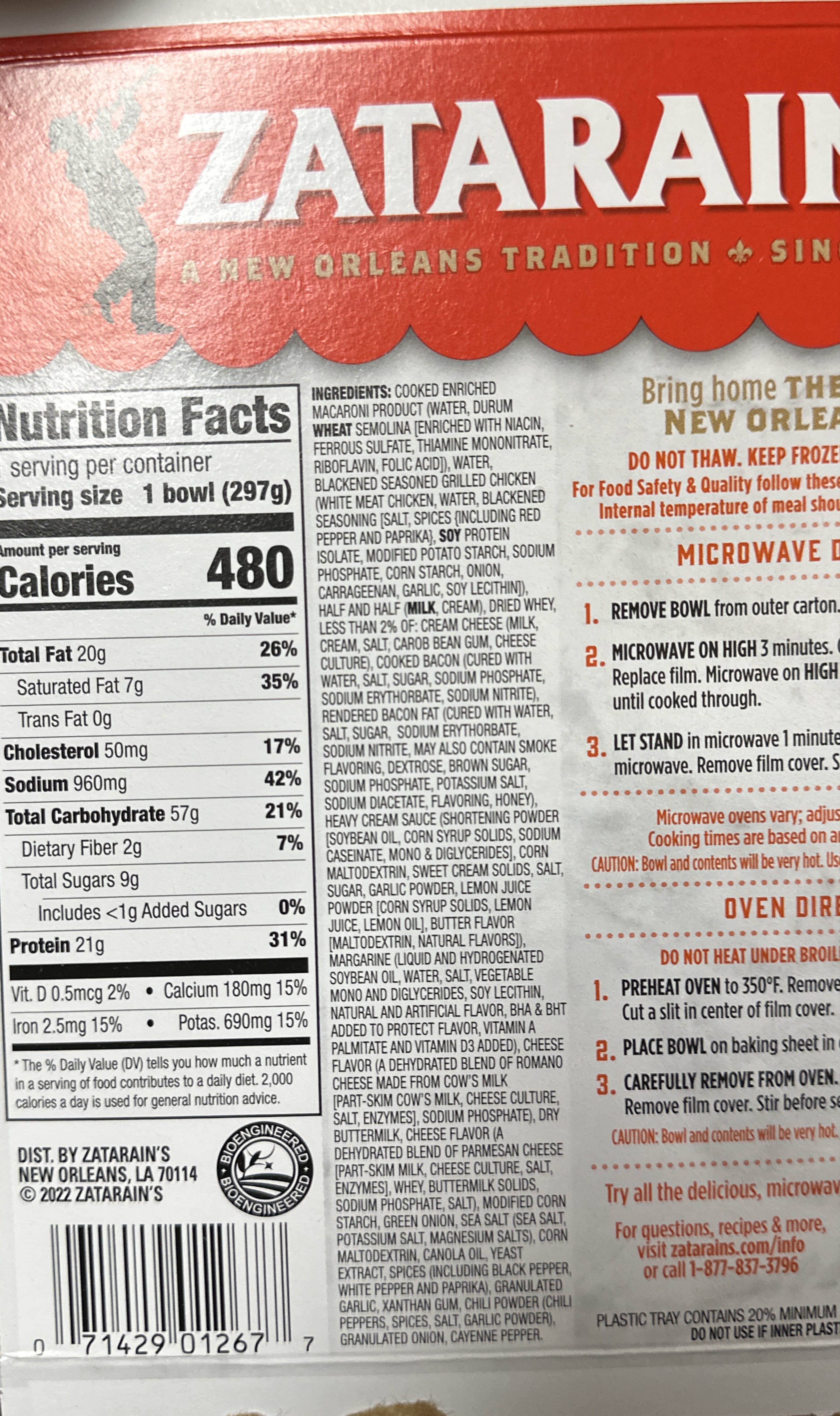 Zatarain's Cajun-Style Chicken Carbonara packshot