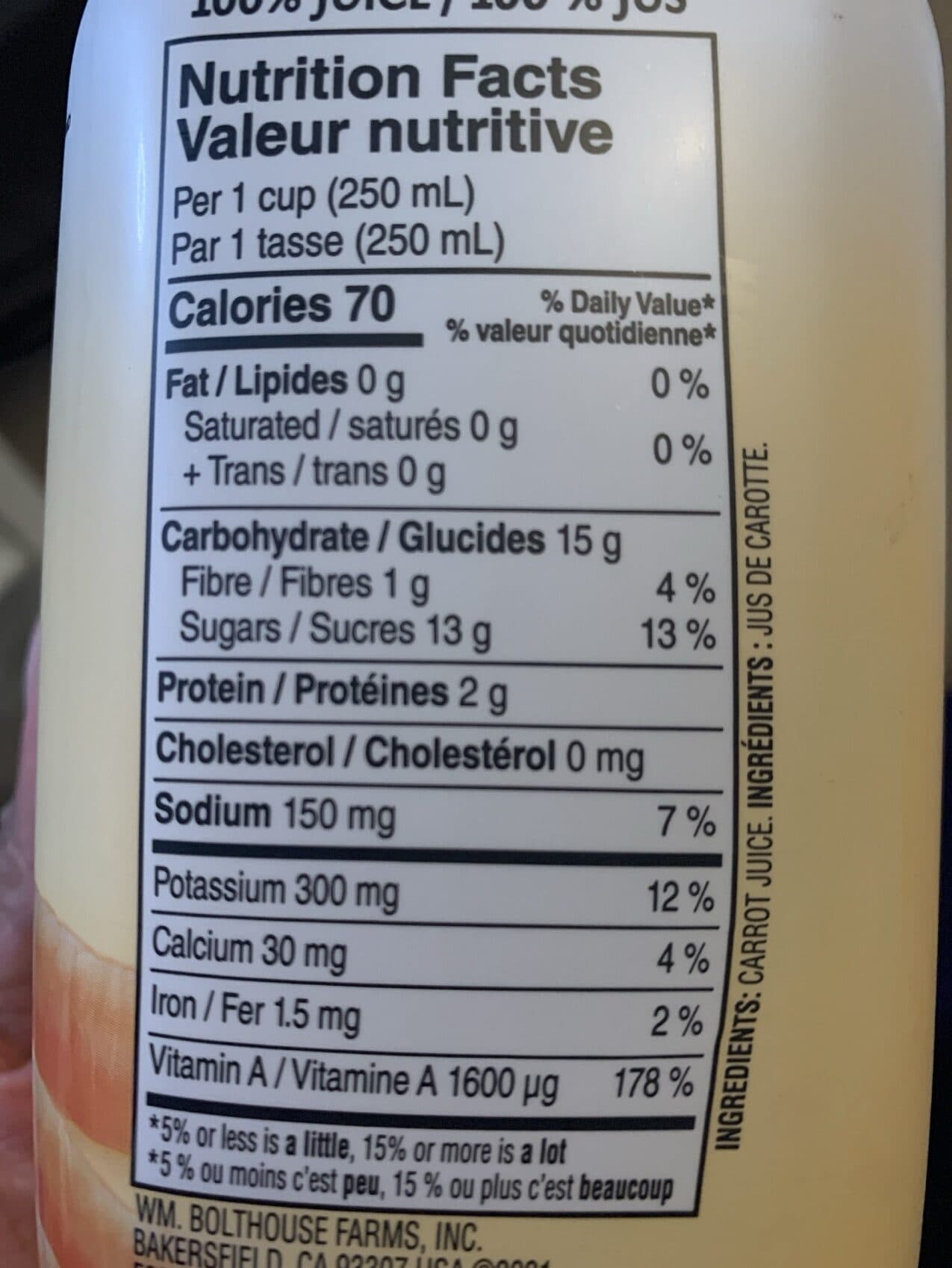 Bolthouse Farms 100% vegetable juice packshot