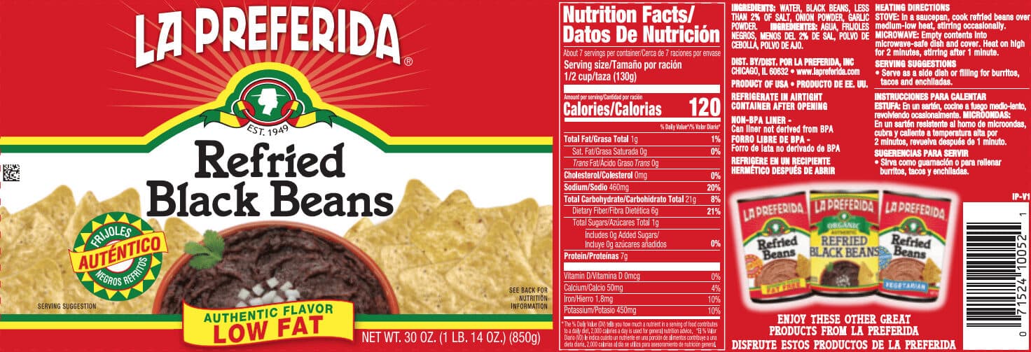 La Preferida Refried black beans packshot
