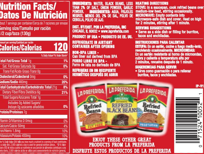 La Preferida Refried black beans packshot