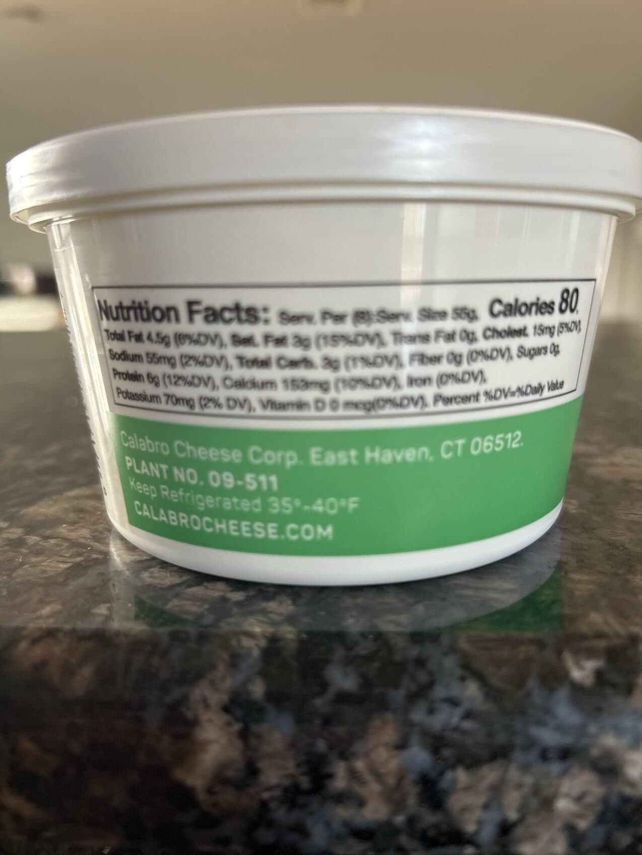 Calabro Cheese Corp. Part skim ricotta cheese packshot