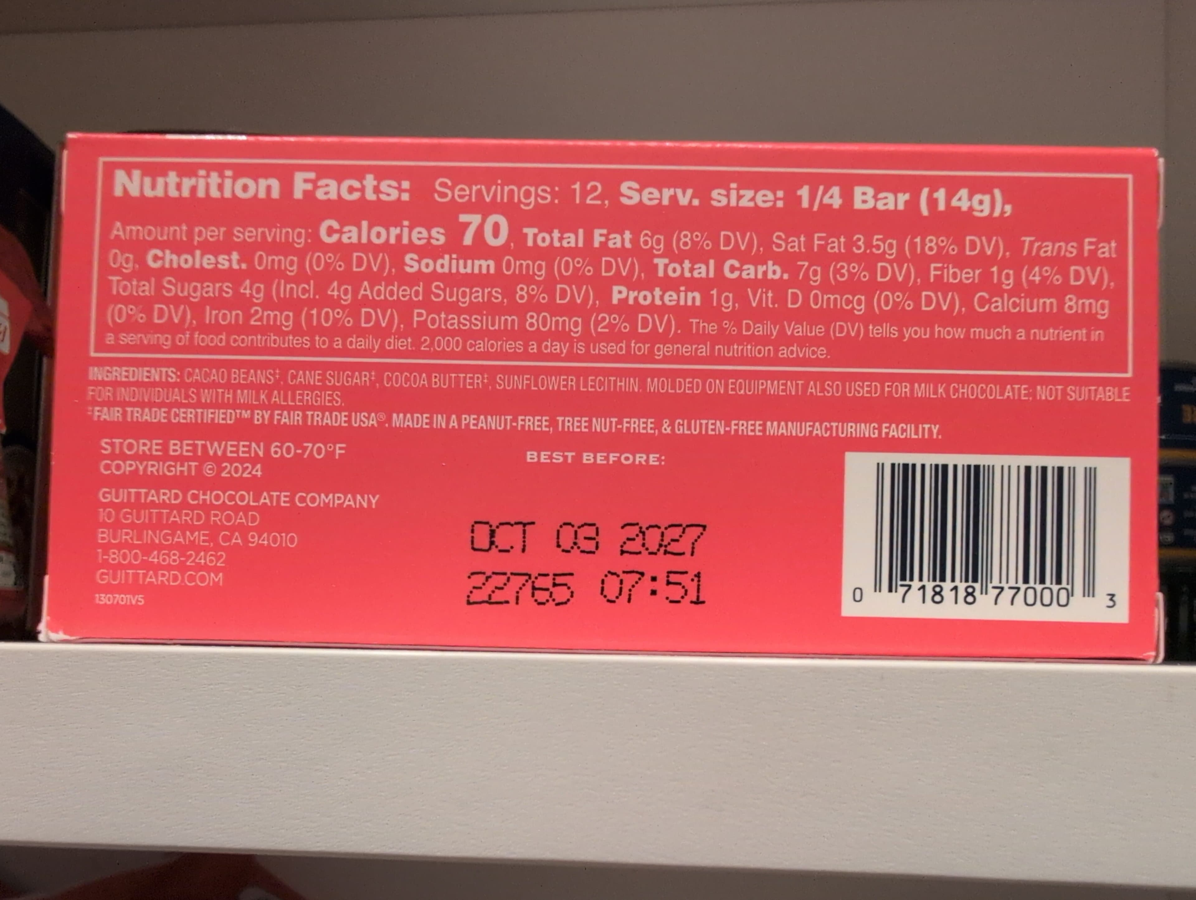 Guittard 7700 70% Cacao Bittersweet Chocolate Baking Bars packshot