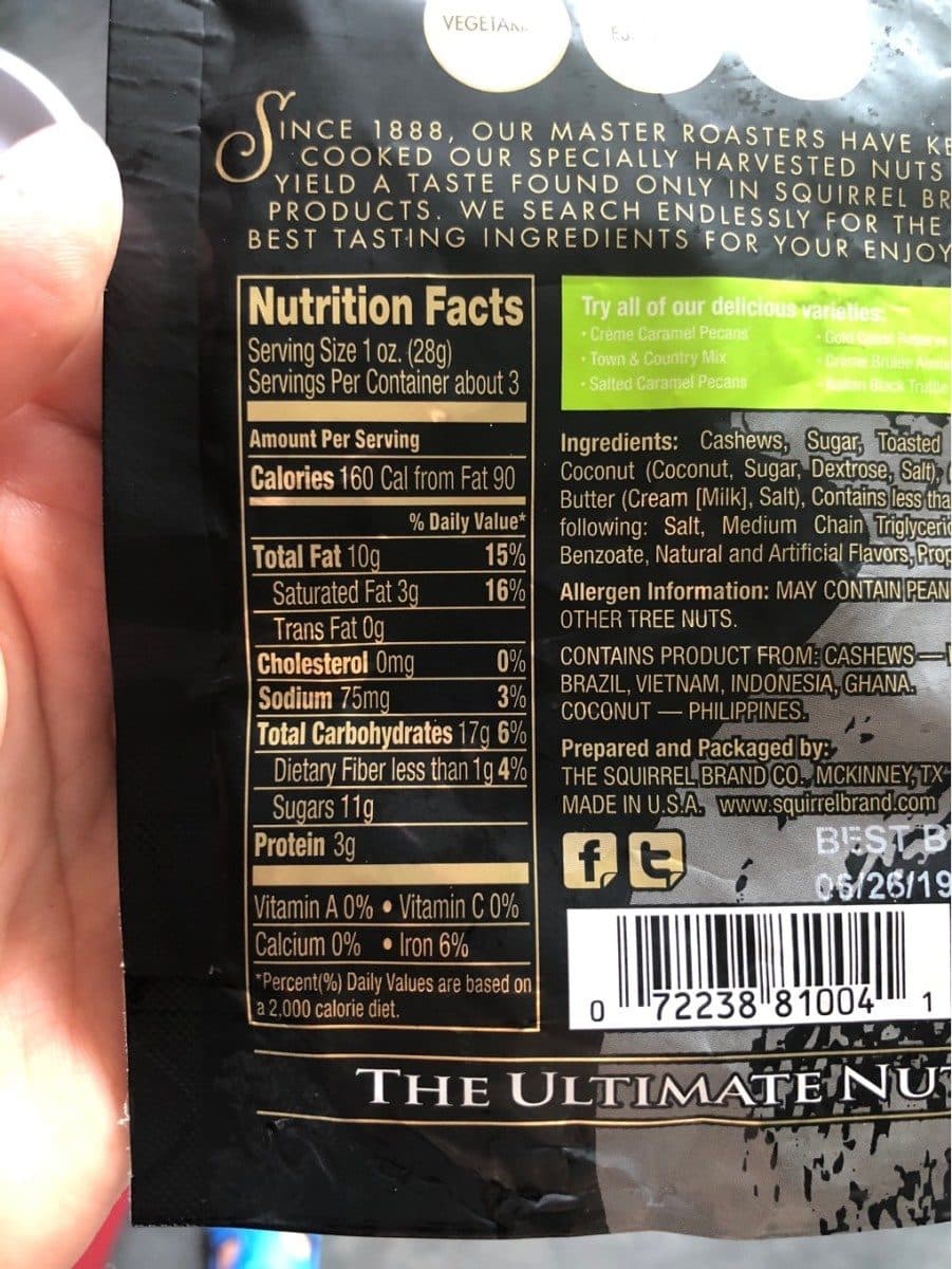 The Squirrel Brand Co. Caramel toasted colada cashews packshot