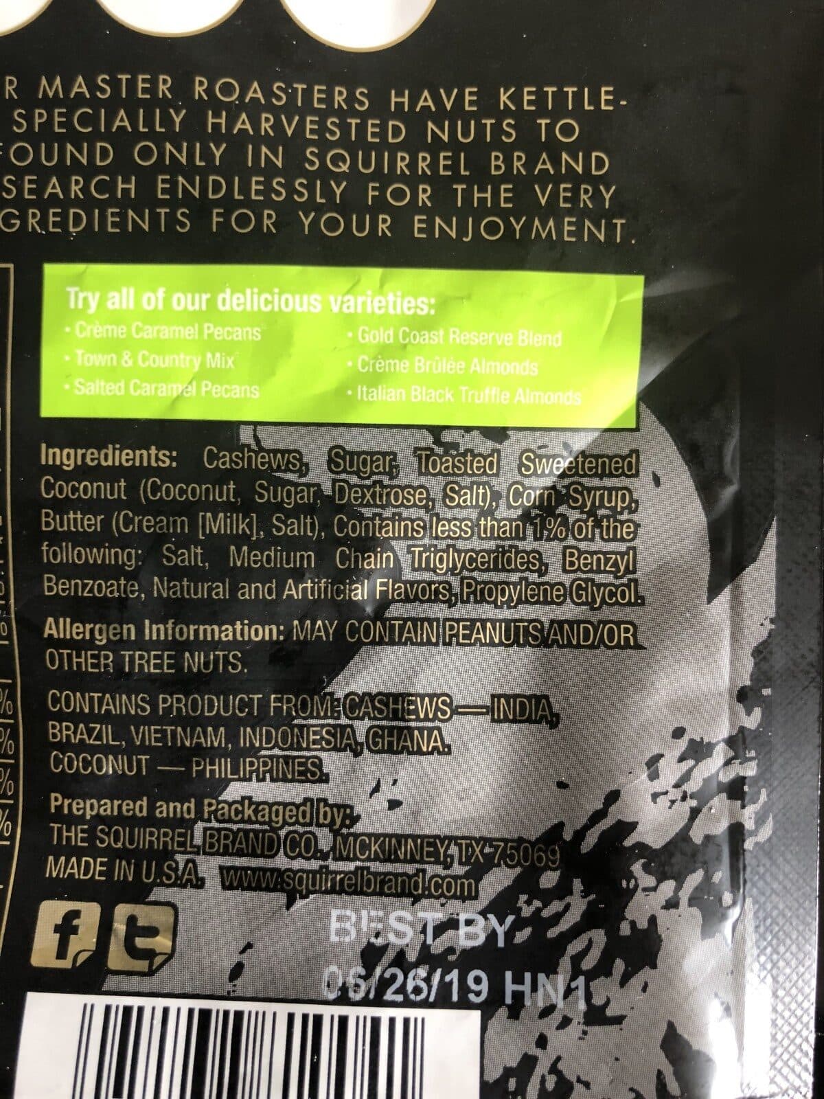 The Squirrel Brand Co. Caramel toasted colada cashews packshot