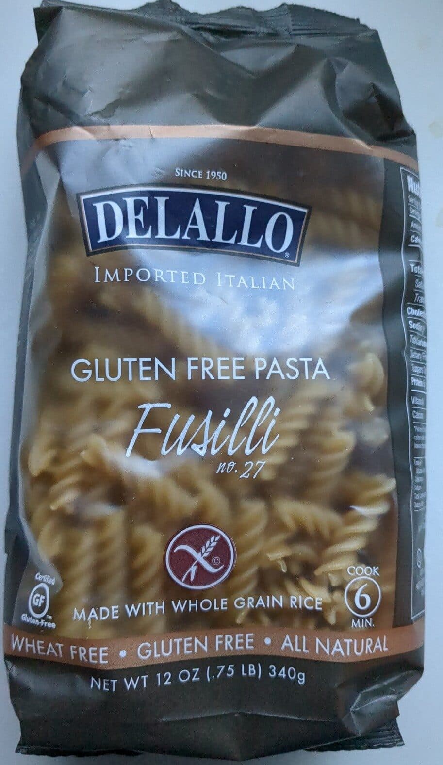 Delallo Fusilli no. 27, gluten free pasta packshot