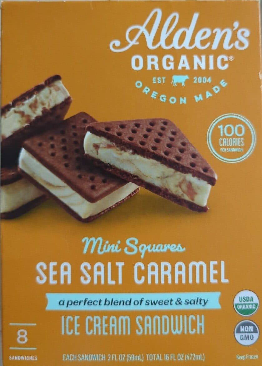 Julie's Organic Sea salt caramel mini squares ice cream sandwich packshot