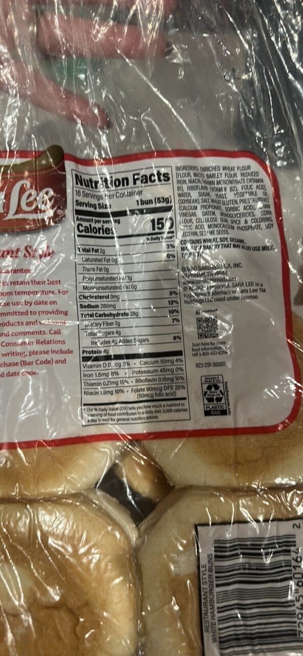 Sara Lee White Hamburger Buns packshot
