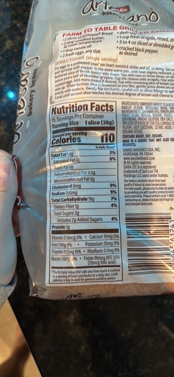 Sara Lee Artesano bakery bread packshot