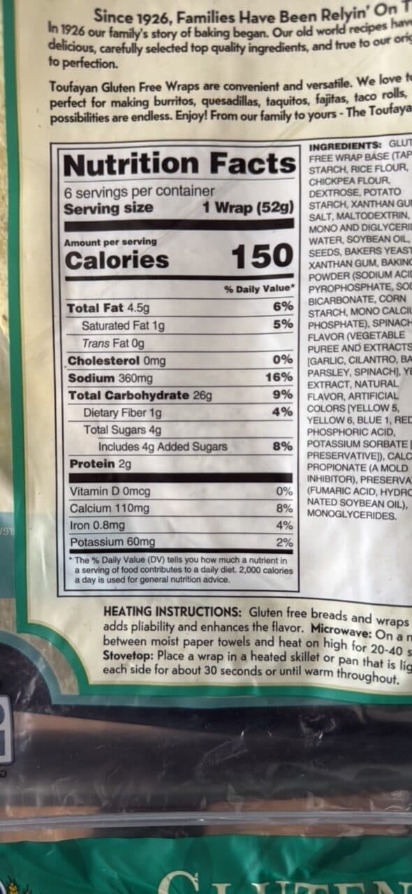 Toufayan Bakeries Tortilla Wraps Spinach packshot