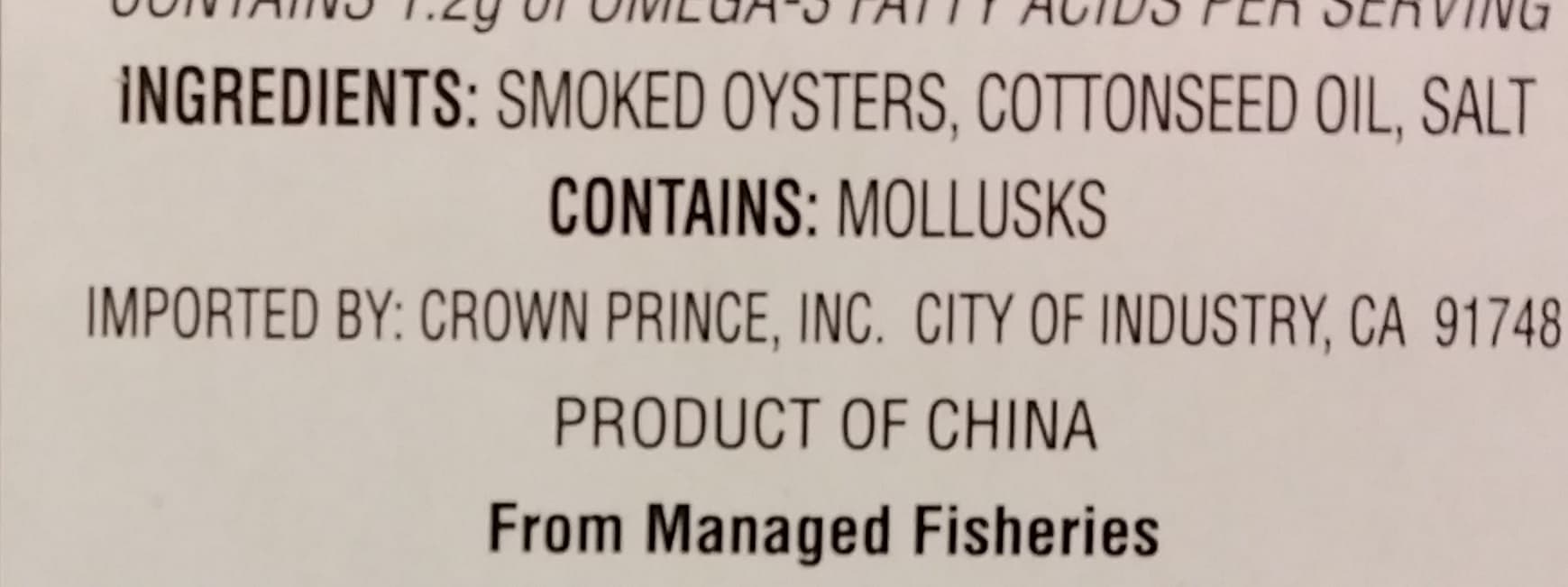 Crown Prince Smoked oysters in cottonseed oil packshot